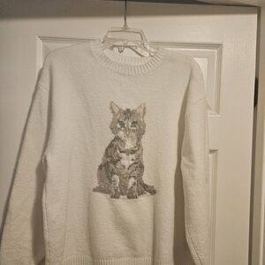 Hollister Cream Sweater with Cat Design